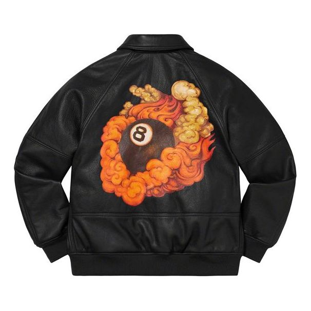 Bomberjakke Supreme Martin Wong x Schott 8-Ball Leather Varsity Jacket Sort | SUP-FW19-219
