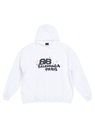 Sweatshirt Balenciaga Hand Drawn BB Icon Large Fit Hoodie Hvid | 620947TNVQ19040