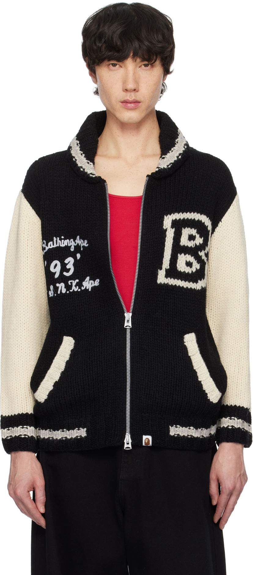 Sweater BAPE A Bathing Ape Cowichan Knit Cardigan Sort | 001KNK801002M