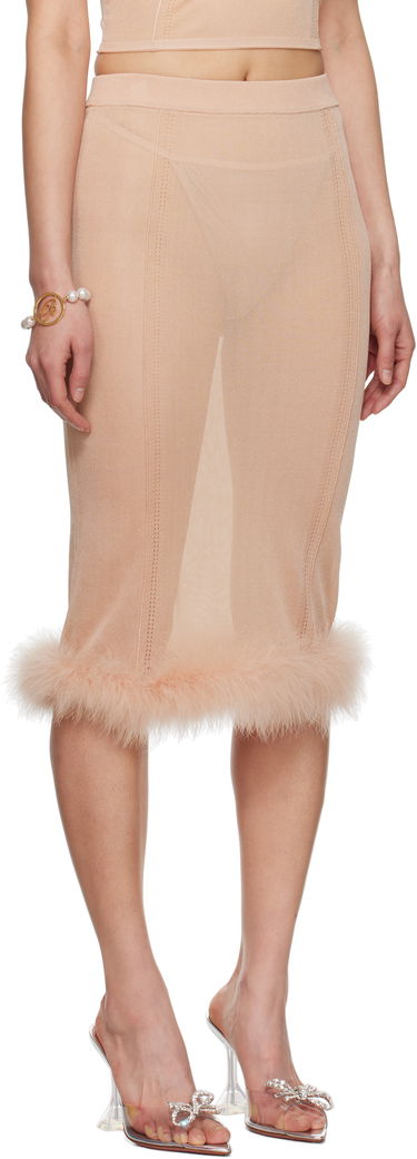 Nederdel Blumarine Blumarine Knit Midi Skirt with Feather Trim Beige | P522G234A, 1