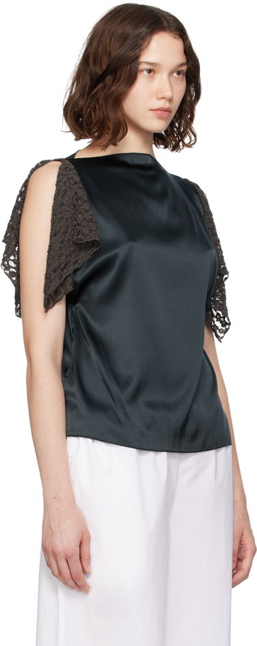 Tanktop Baserange Baserange Olin Silk Blouse with Lace Sleeves Grøn | TOOL-SS-SU25, 1