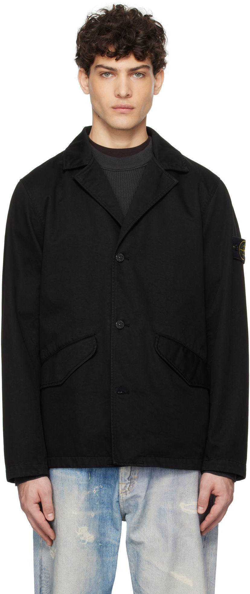 Jakke Stone Island Stone Island Organic Cotton Garment Dyed Blazer Sort | K1S15 A100003 S0034