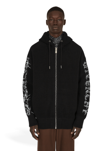 Sweater Givenchy Barbed Wire Printed Hooded Zip Sweater Sort | BM00TM4Y7Y001 001