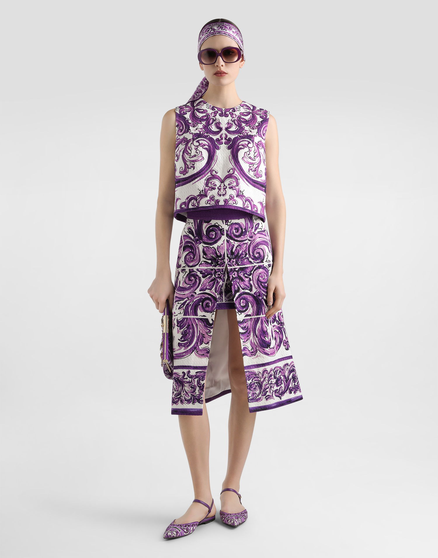 Crop top Dolce & Gabbana Dolce & Gabbana Majolica Print Crop Top Lilla | F7AU2TFP9AKHP5DQ, 1
