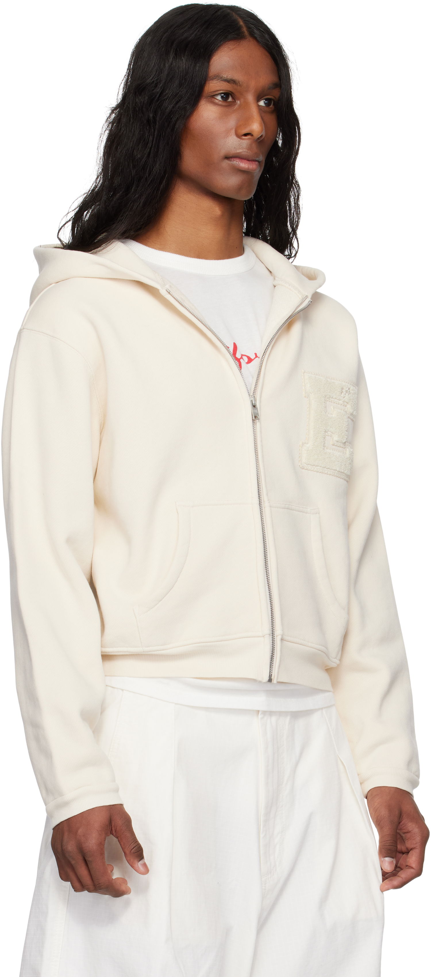Sweatshirt ERL ERL Varsity Zip-Up Hoodie Hvid | ERL10T023, 1