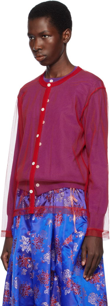 Sweater Comme des Garçons Comme des Garçons Worsted Wool and Nylon Tulle Cardigan Rød | GO-B020-051-3, 3