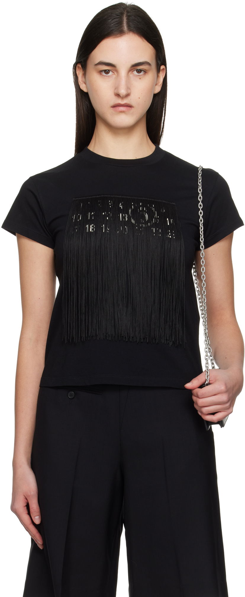 T-shirt Maison Margiela MM6 Maison Margiela Fringe Logo T-Shirt Sort | S52GC0332 M20048