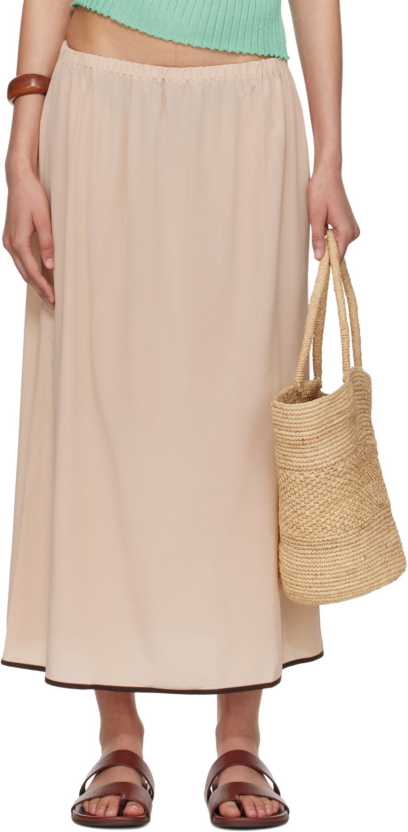 Nederdel Baserange Baserange Silk Maxi Slip Skirt Beige | KIN SKIRT