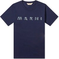 T-shirt Marni Floral Logo T-Shirt Mørkeblå | HUMU0198PQ-USCW21-FLB99, 1