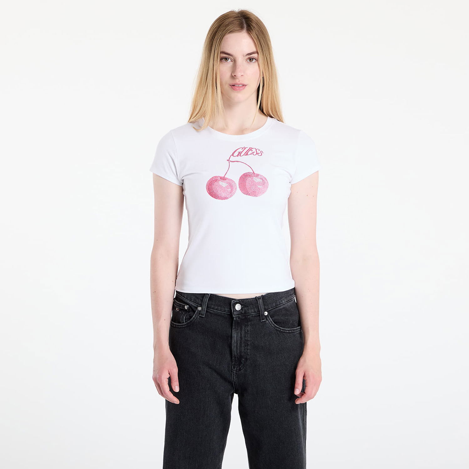 T-shirt GUESS GUESS Wavy Cherry Logo Tee Hvid | W5YI30K49A1-G011, 0