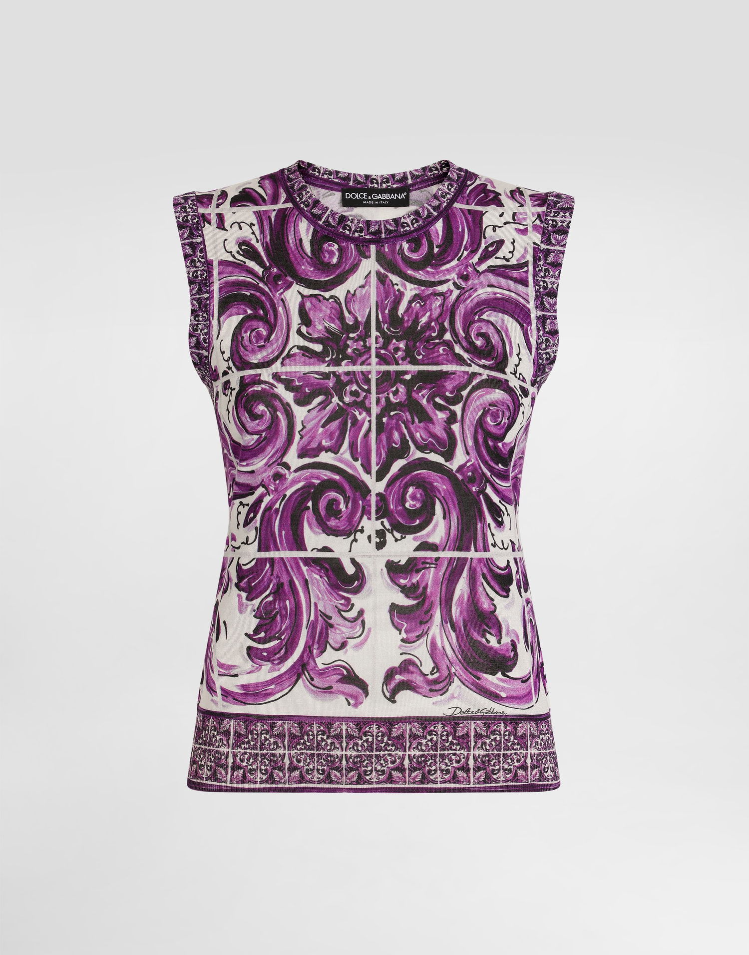 Tanktop Dolce & Gabbana Dolce & Gabbana Majolica Print Silk Tank Top Lilla | FXT01TJAHKGH25DQ, 0
