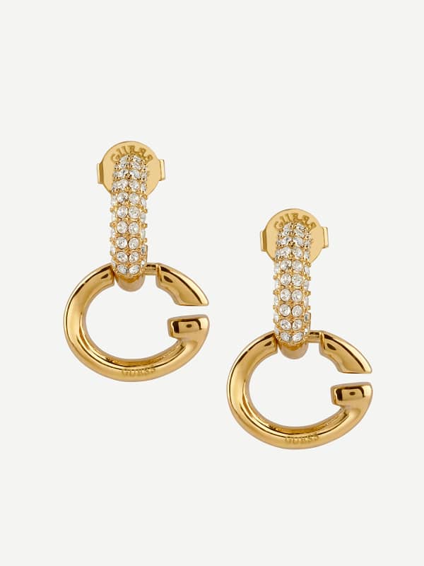 Øreringe GUESS Gold Tone Pave G Logo Hoop Earrings Metalisk | JUBE04521JW, 0