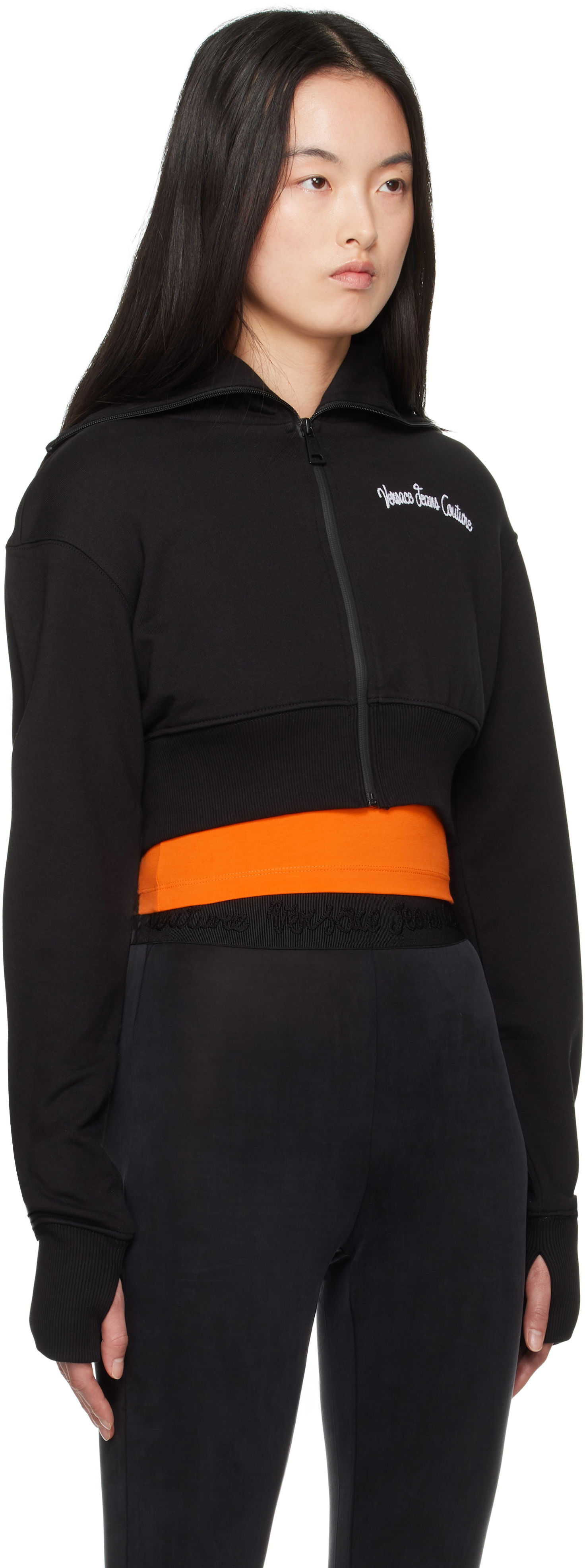 Sweatshirt Versace Versace Jeans Couture Embroidered Logo Crop Zip Hoodie Sort | E78HAIC08_ECF00C, 1