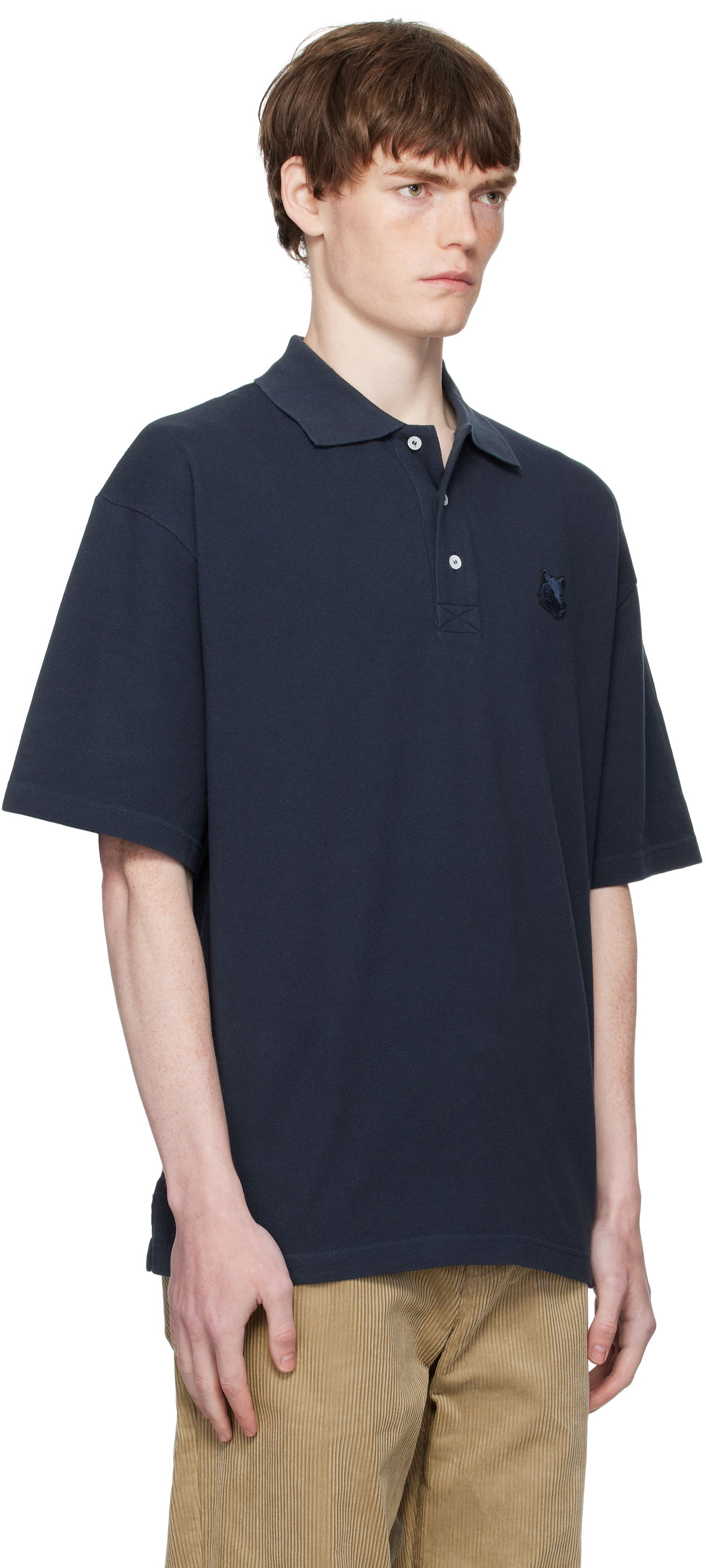 Polo skjorte MAISON KITSUNÉ Maison Kitsuné Fox Head Patch Oversize Polo Mørkeblå | PM00211KP0001, 1