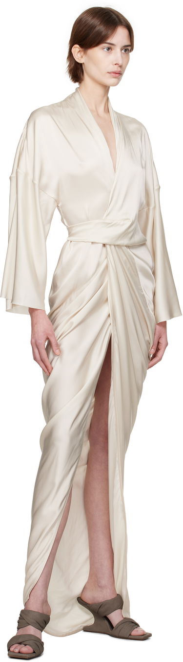 Kjole Rick Owens Rick Owens Hollywood Wrap Maxi Dress Beige | RP01E7566 SCH, 3