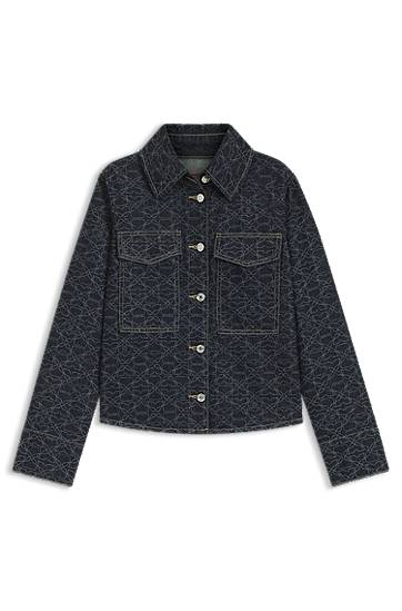 Jakke BOSS Monogram Print Rigid Denim Jacket Mørkeblå | 50541531