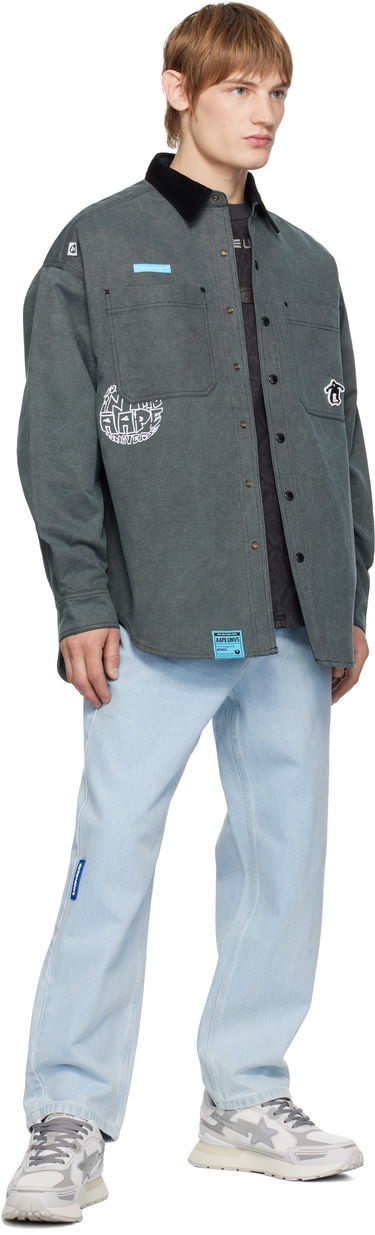Skjorte AAPE by A Bathing Ape AAPE by A Bathing Ape Reversible Logo Button Down Shirt Grå | AAPSTM8502XXNBKL, 4