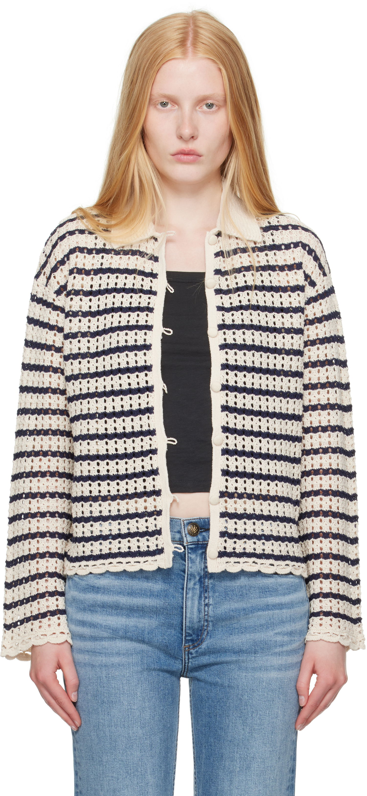 Sweater rag & bone rag & bone Khloe Striped Open-Knit Cardigan Beige | WAS25P060BR60, 0