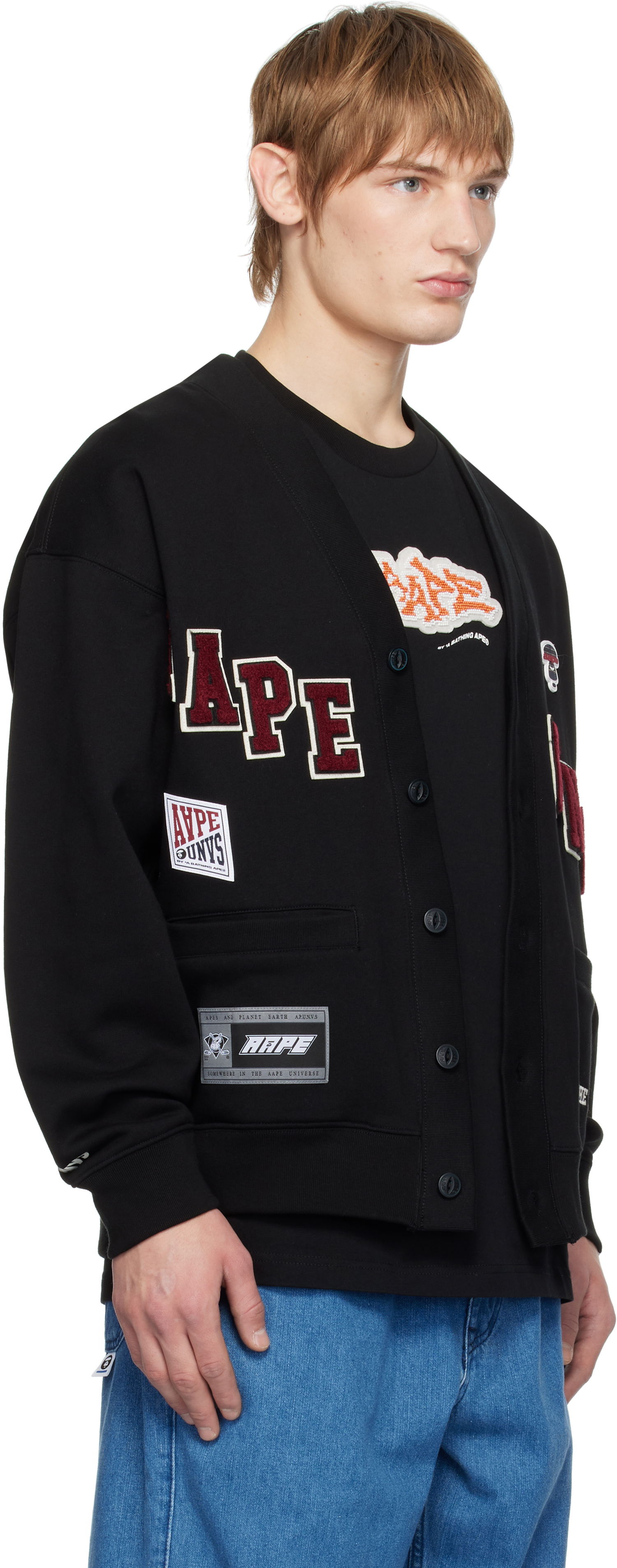 Sweater AAPE by A Bathing Ape AAPE By A Bathing Ape Multi-Logo Button Down Cardigan Sort | AAPSWMB348XXNBKX, 1