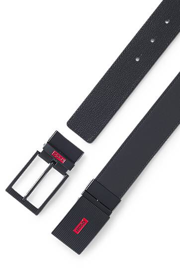 Bælter BOSS HUGO Reversible Leather Belt with Plaque Buckle Sort | 50537121, 1