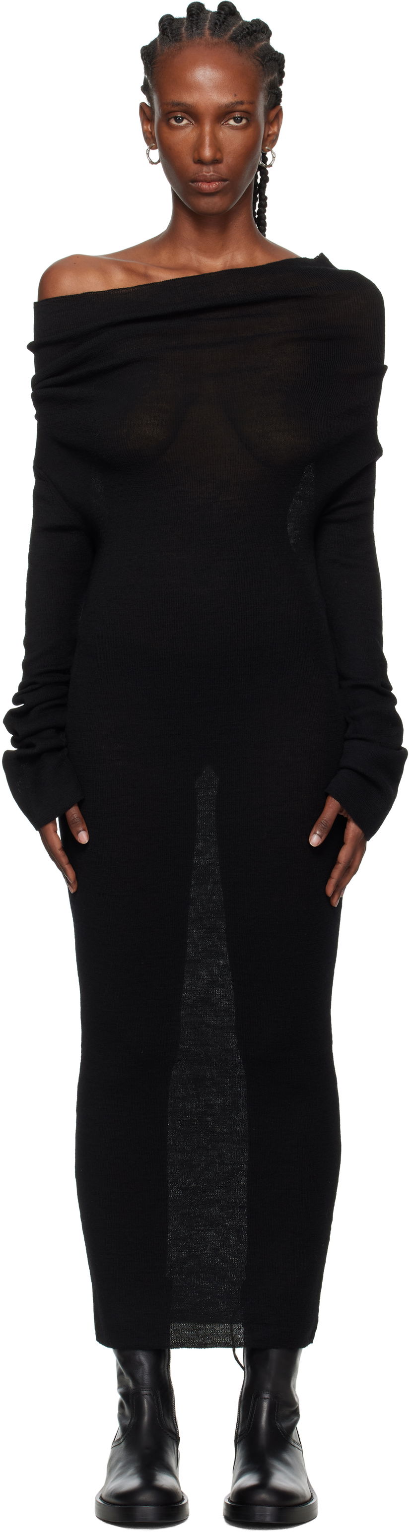 Kjole Ann Demeulemeester Ann Demeulemeester Barbro Dropped Shoulder Knitted Midi Dress Sort | 2520-W-KN28-FA059-099
