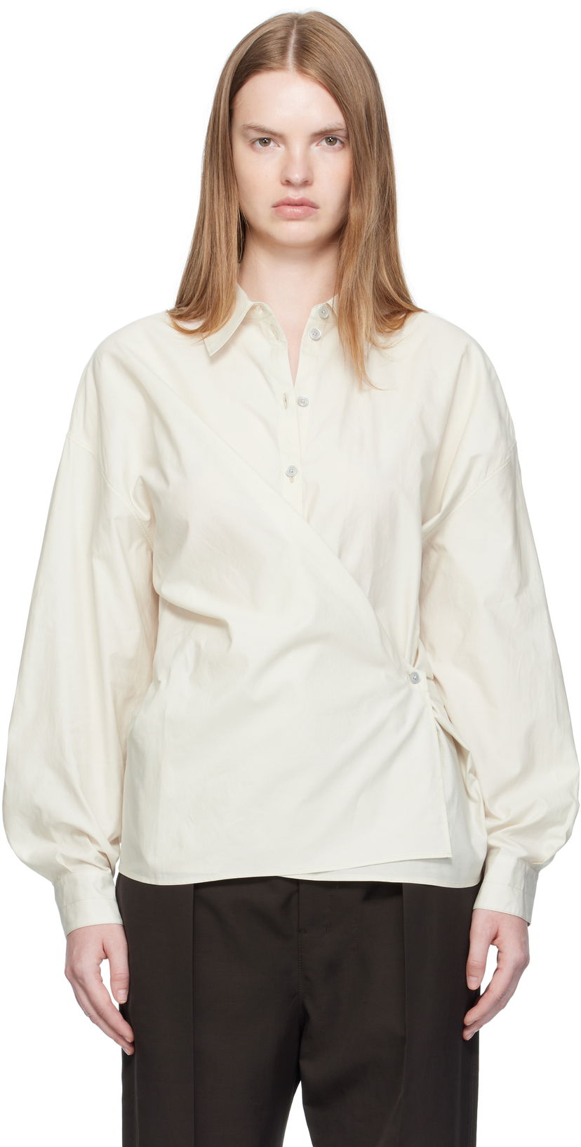 Skjorte LEMAIRE Straight Collar Twisted Shirt Hvid | SH1141 LF1500