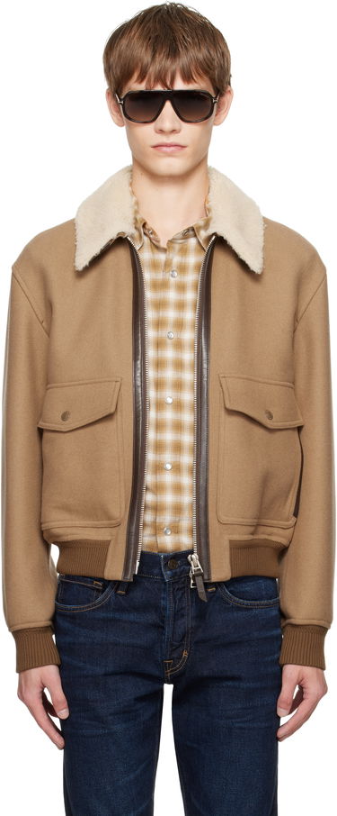 Bomberjakke Tom Ford TOM FORD Double Splittable Shearling Collar Bomber Jacket Brun | OBH002-FMW058, 0