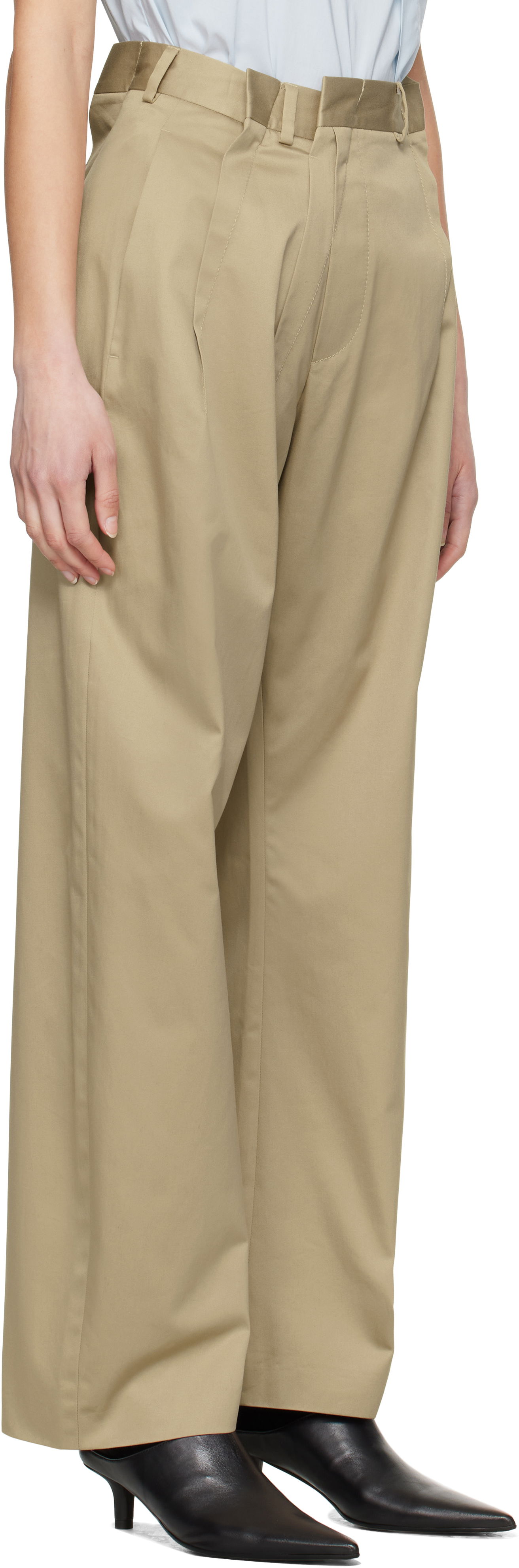 Bukser Maison Margiela MM6 Maison Margiela Cotton Twill Darting Trousers Beige | S52KA0534 M35368, 1