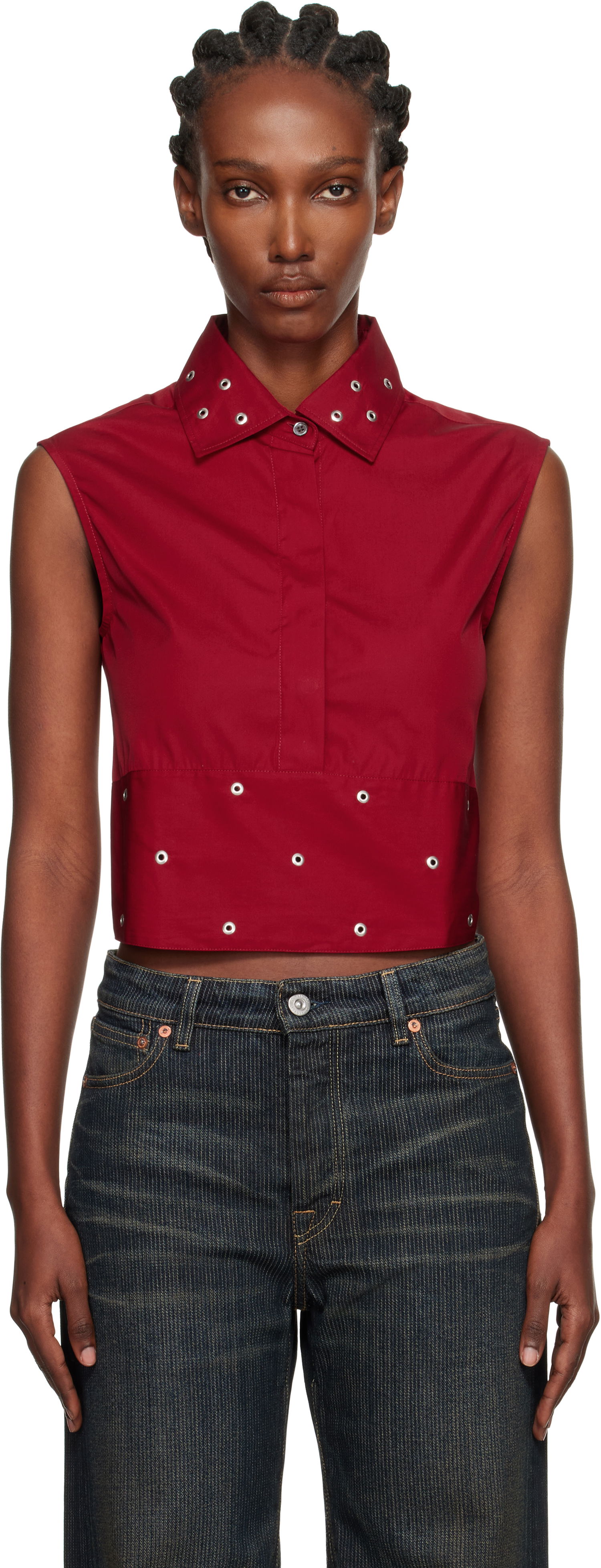 Crop top OUR LEGACY Sleeveless Collared Eyelet Crop Girdle Top Rød | W4252GLR, 0