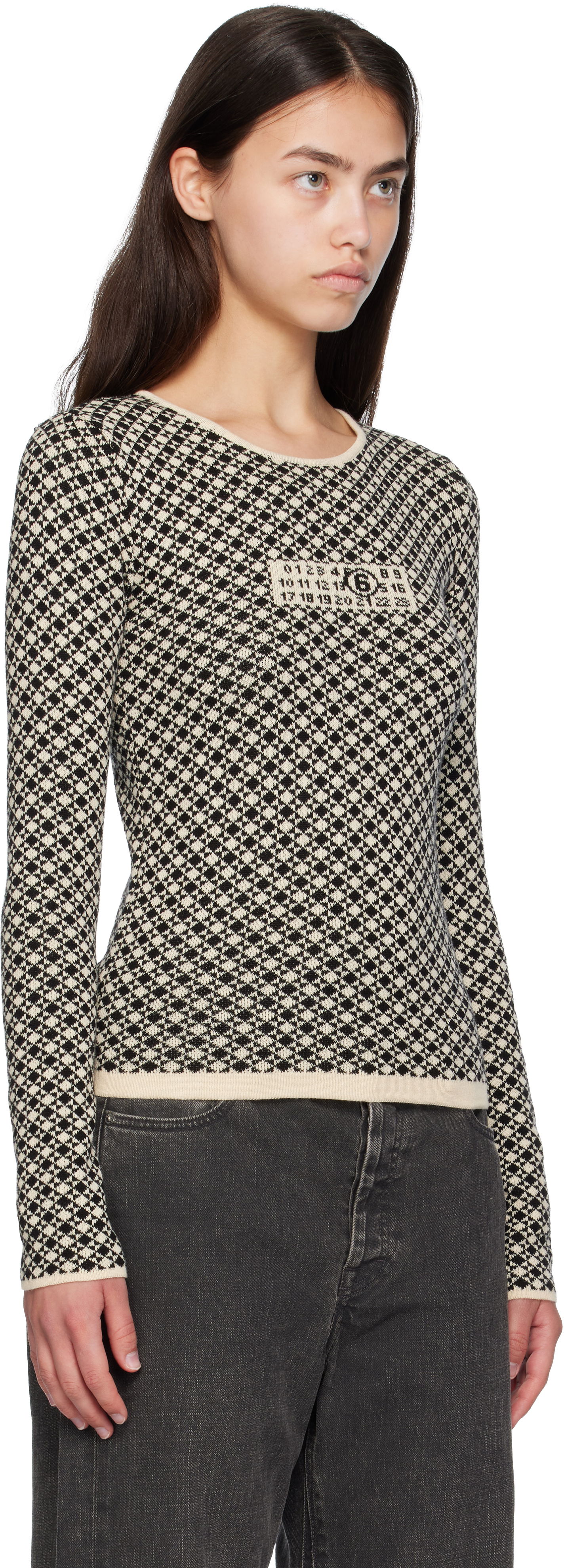 Sweater Maison Margiela MM6 Maison Margiela Allover Check Knit Sweater Beige | S52HL0050 M13137, 1