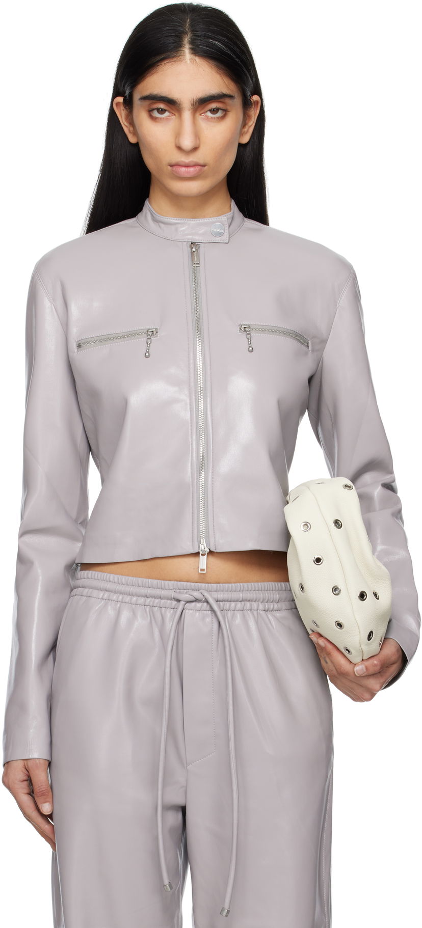 Jakke Nanushka Nanushka Aletta Cropped Faux-Leather Jacket Grå | NW25RSJK05792