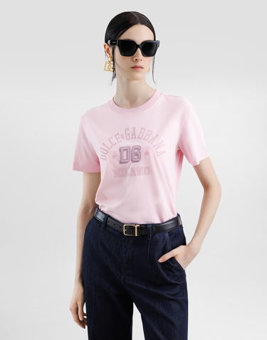 T-shirt Dolce & Gabbana Dolce & Gabbana Oversize Jersey T-Shirt with DG Logo Embroidery Lyserød | F8V42ZGDCX2F2528, 3