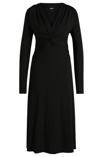 Kjole BOSS Twist-Front Stretch Crepe Dress Sort | 50532019