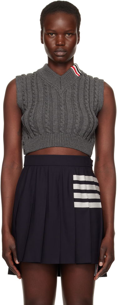 Nederdel Thom Browne Cable Cropped V-Neck Vest Blå | FKV202A-Y1024, 0