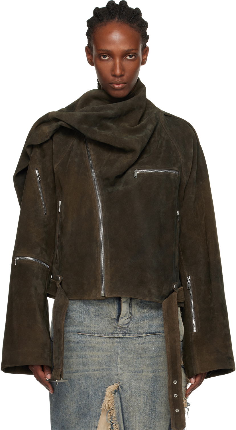 Jakke Rick Owens Concordians Cropped Scarf Flight Suede Jacket Brun | RO02E4793 LCSI