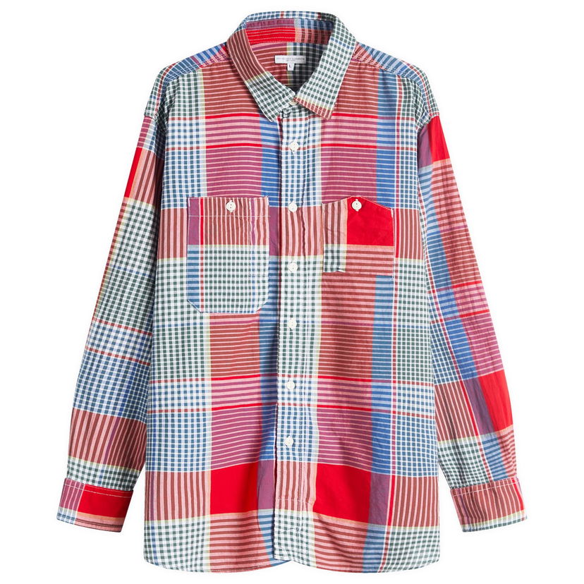 Skjorte Engineered Garments Engineered Garments Popover BD Shirt, Madras Plaid, Size Large Flerfarvet | QT013-ES065