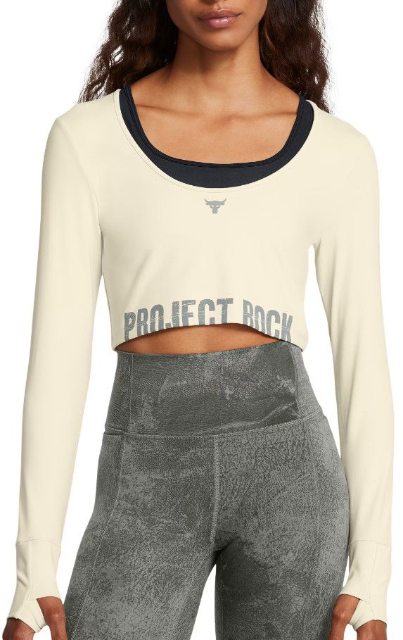 Crop top Under Armour Workout Top Long Sleeve Hvid | 1386443-273