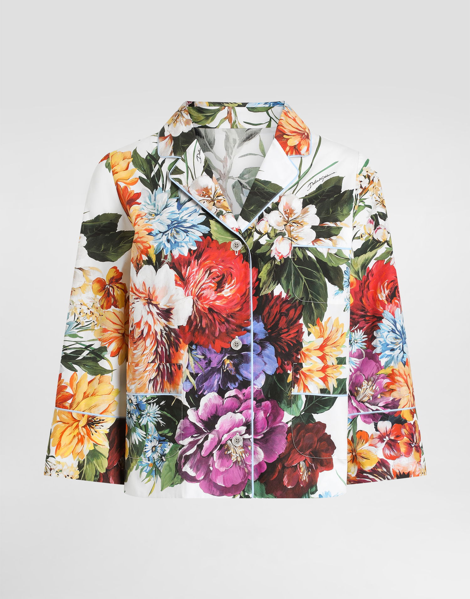 Skjorte Dolce & Gabbana Dolce & Gabbana Flower-Bouquet Print Poplin Shirt Hvid | F5T65THS5TRHA5PC, 0