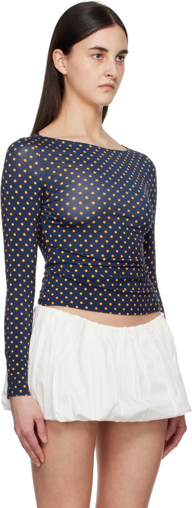 T-shirt Miaou Miaou Amelia Polka Dot Long Sleeve T-Shirt Mørkeblå | 7183TJBPKD, 1