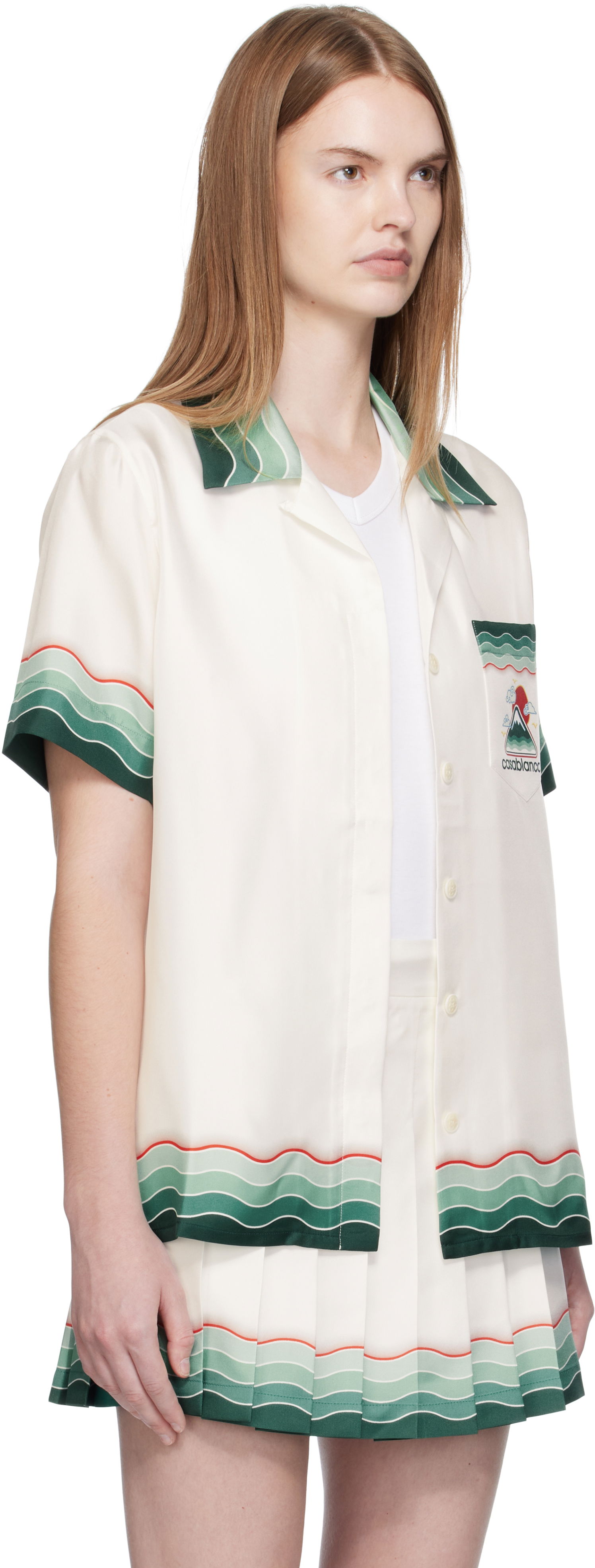 Skjorte Casablanca Casablanca Montagne Ondulee Silk Short Sleeve Shirt Hvid | WPF25-SH-200-05, 1