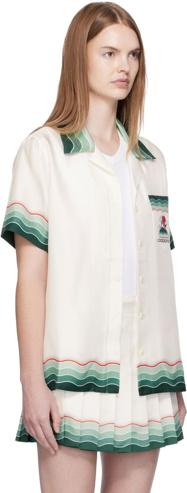 Skjorte Casablanca Casablanca Montagne Ondulee Silk Short Sleeve Shirt Hvid | WPF25-SH-200-05, 1