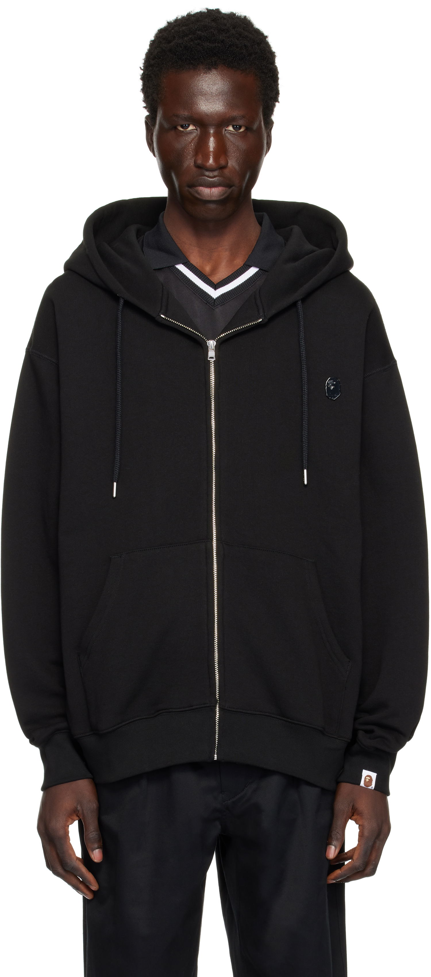 Sweatshirt BAPE Metal One Point Zip-Up Hoodie Sort | 0ZXSWM115313NBKX, 0