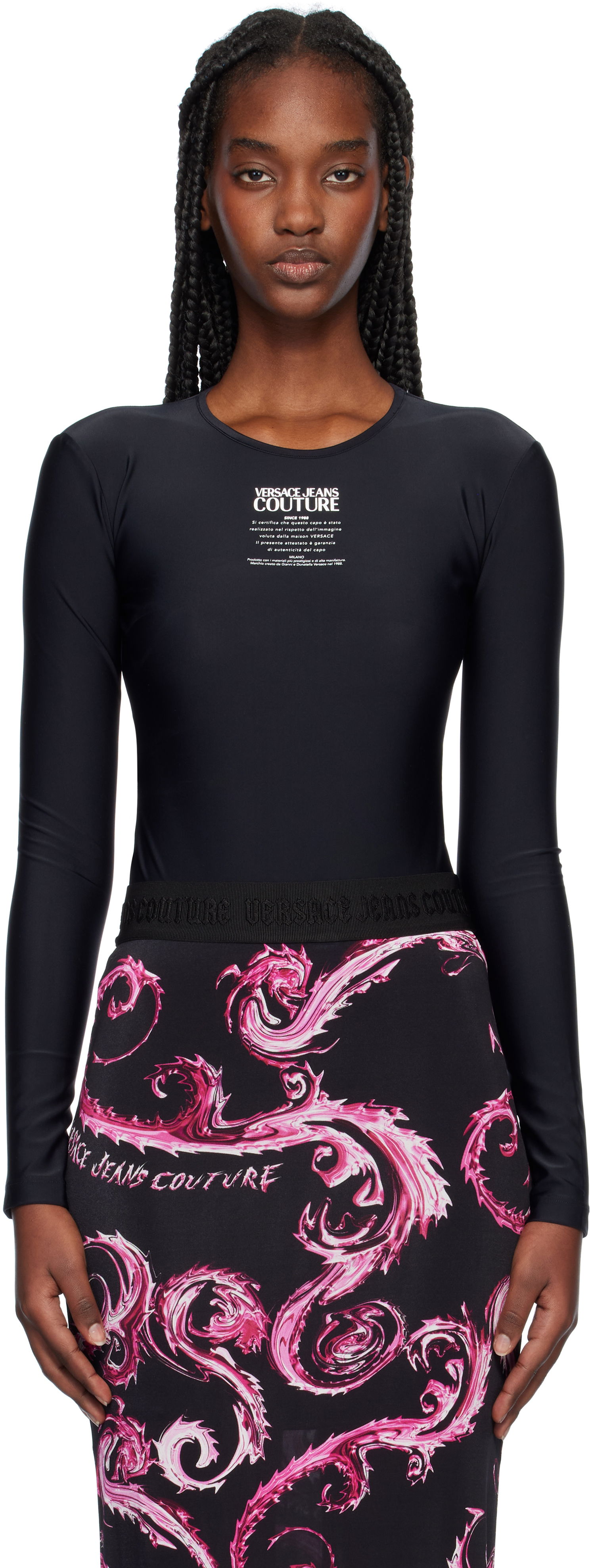 Krop Versace Logo Bodysuit Sort | E77HAM221_EJ0148, 0