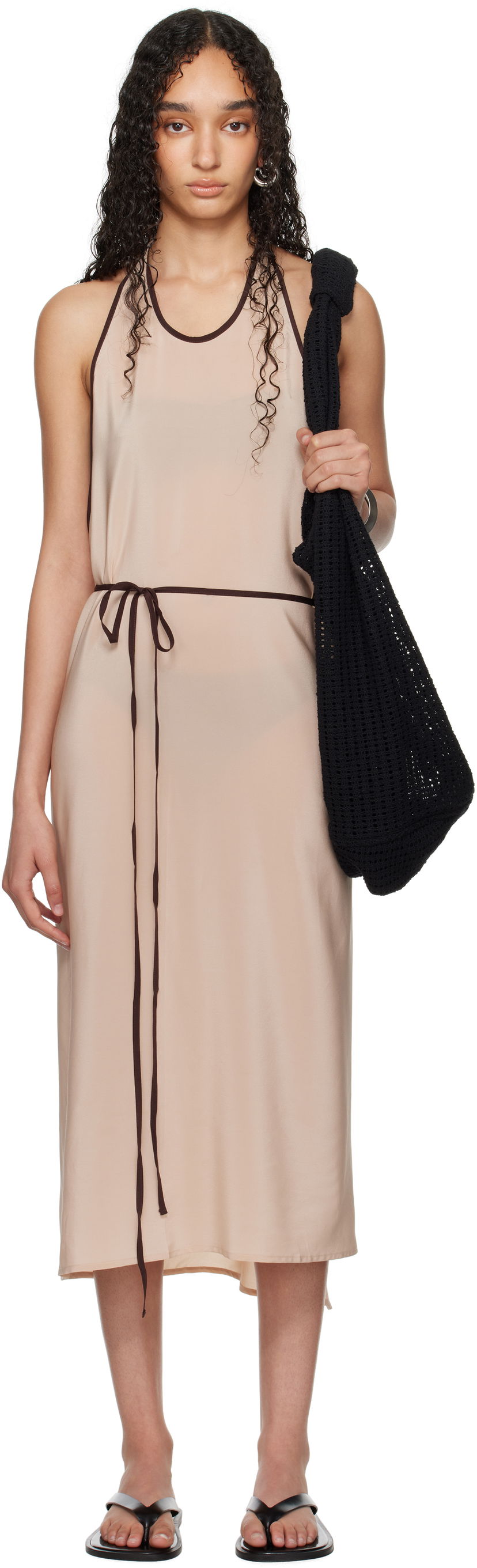 Kjole Baserange Baserange Apron Wrap Midi Dress Beige | Apron Dress