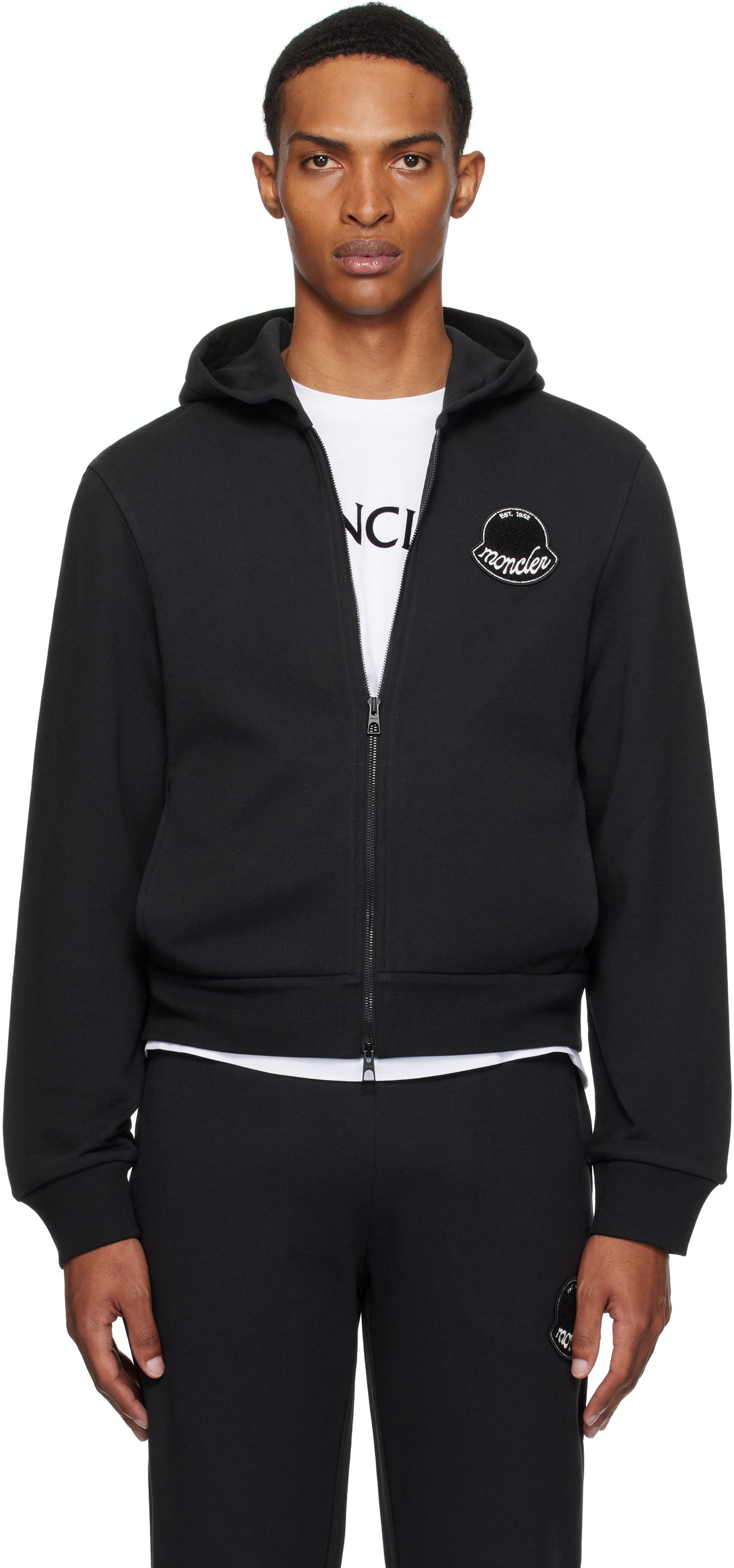 Sweatshirt Moncler Moncler Logo Cotton Zip-Up Hoodie Sort | K20918G0002389AZU, 0