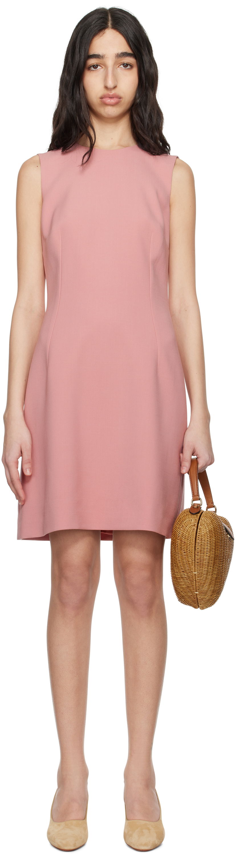 Kjole Dolce & Gabbana Dolce&Gabbana Wool Crepe Fit & Flare Minidress Lyserød | F6TMMT FU2L8
