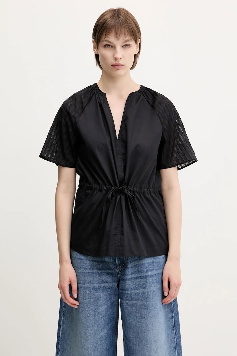 Skjorte Samsoe Samsoe Samsoe Samsoe Satoma Women's V-Neck Drawstring Blouse Sort | F25100007