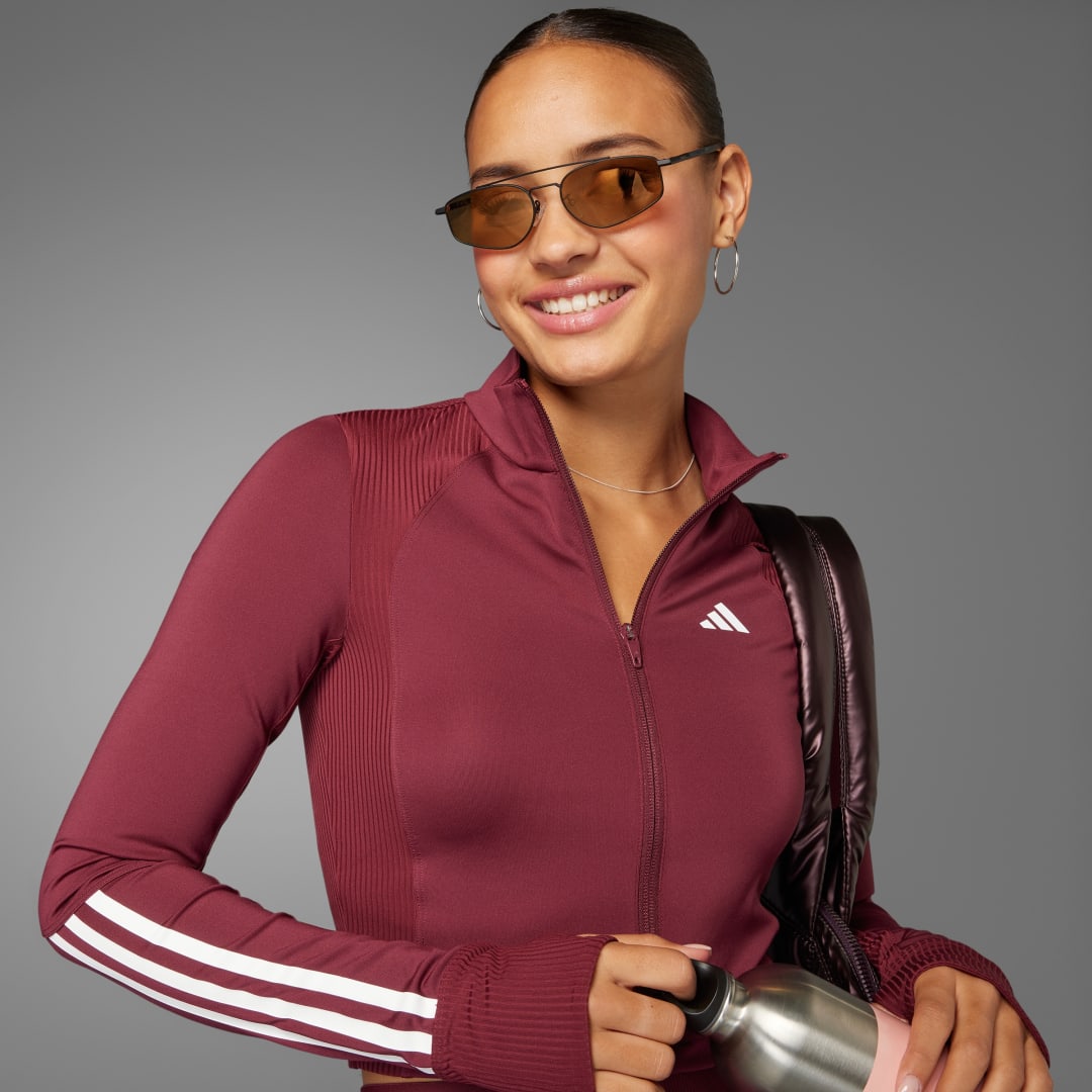 Træningsdragt adidas Performance Hyperglam Full-Zip Ribbed Training Top Bourgogne | JE8816, 1