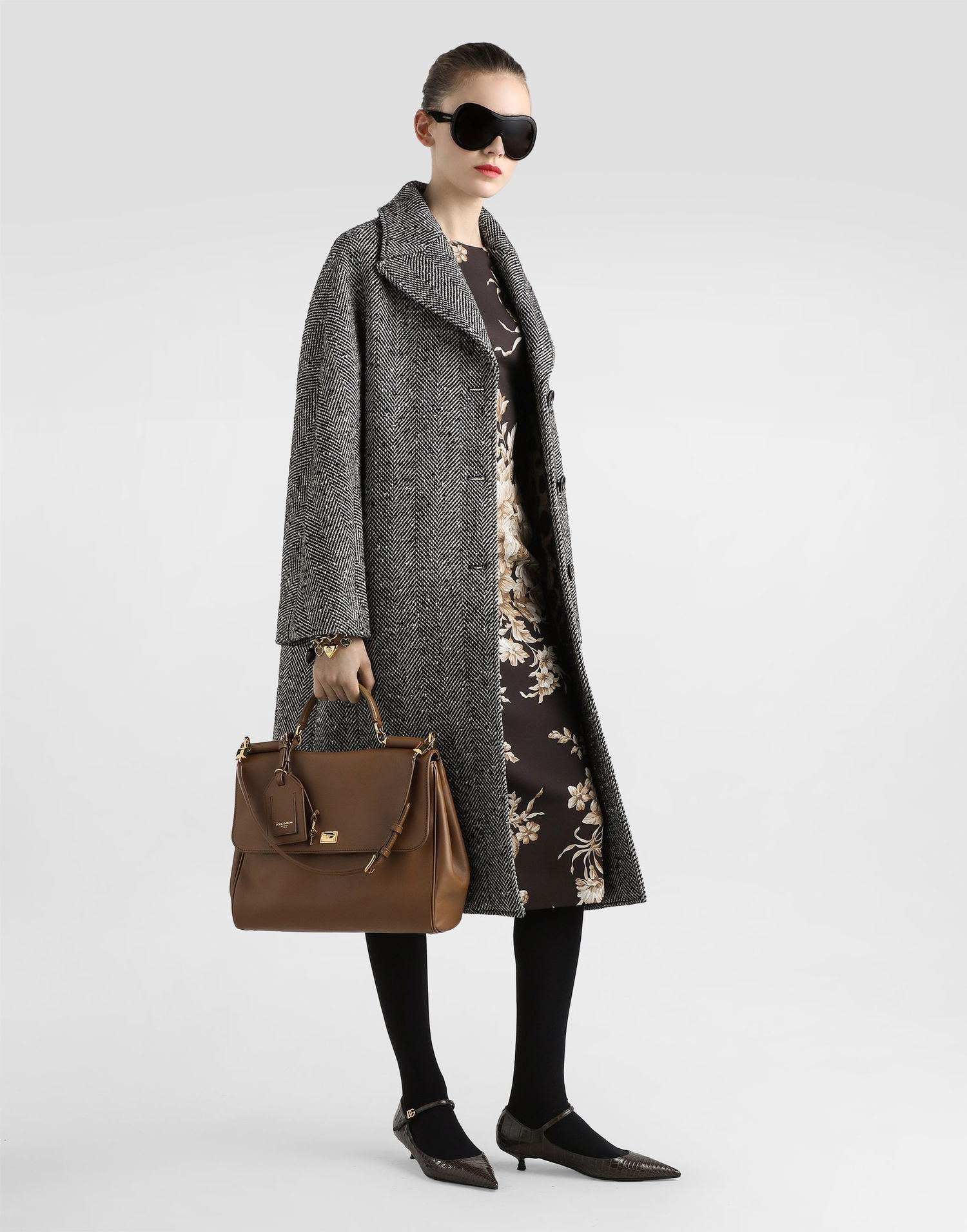 Frakker Dolce & Gabbana Dolce & Gabbana Long Chevron Tweed Coat Grå | F0W4JTFCZAJS8030, 1
