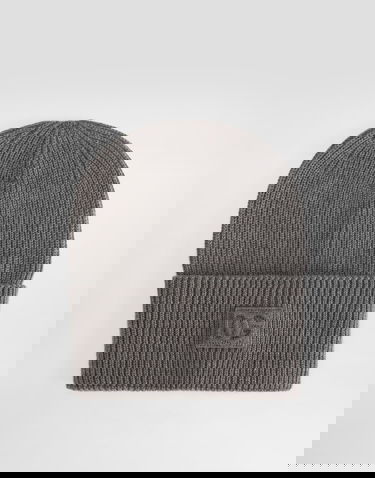 Beanie Dolce & Gabbana Dolce & Gabbana Ribbed Knit Wool Beanie with Embossed Logo Patch Grå | GX15KZJDVCIS8292, 0